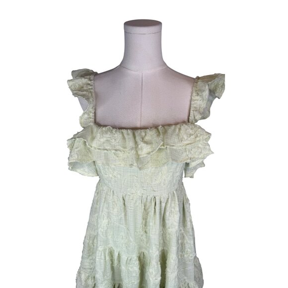 NWT All In Favor Medium Pistachio Ruffled Mini Dress Open Back & Adjustable Tie - Picture 5 of 16